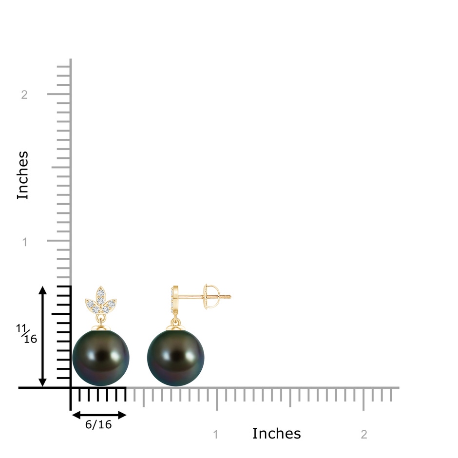 10mm AAAA Tahitian Cultured Pearl Earrings with Diamond Leaf Motifs in Yellow Gold product image