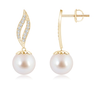 8mm AAA Akoya Cultured Pearl Flame Earrings in Yellow Gold