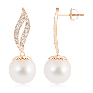 10mm AAA Freshwater Cultured Pearl Flame Earrings in Rose Gold