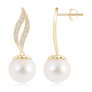 10mm AAA Freshwater Cultured Pearl Flame Earrings in Yellow Gold