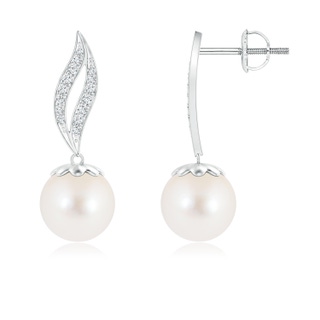 8mm AAA Freshwater Cultured Pearl Flame Earrings in White Gold