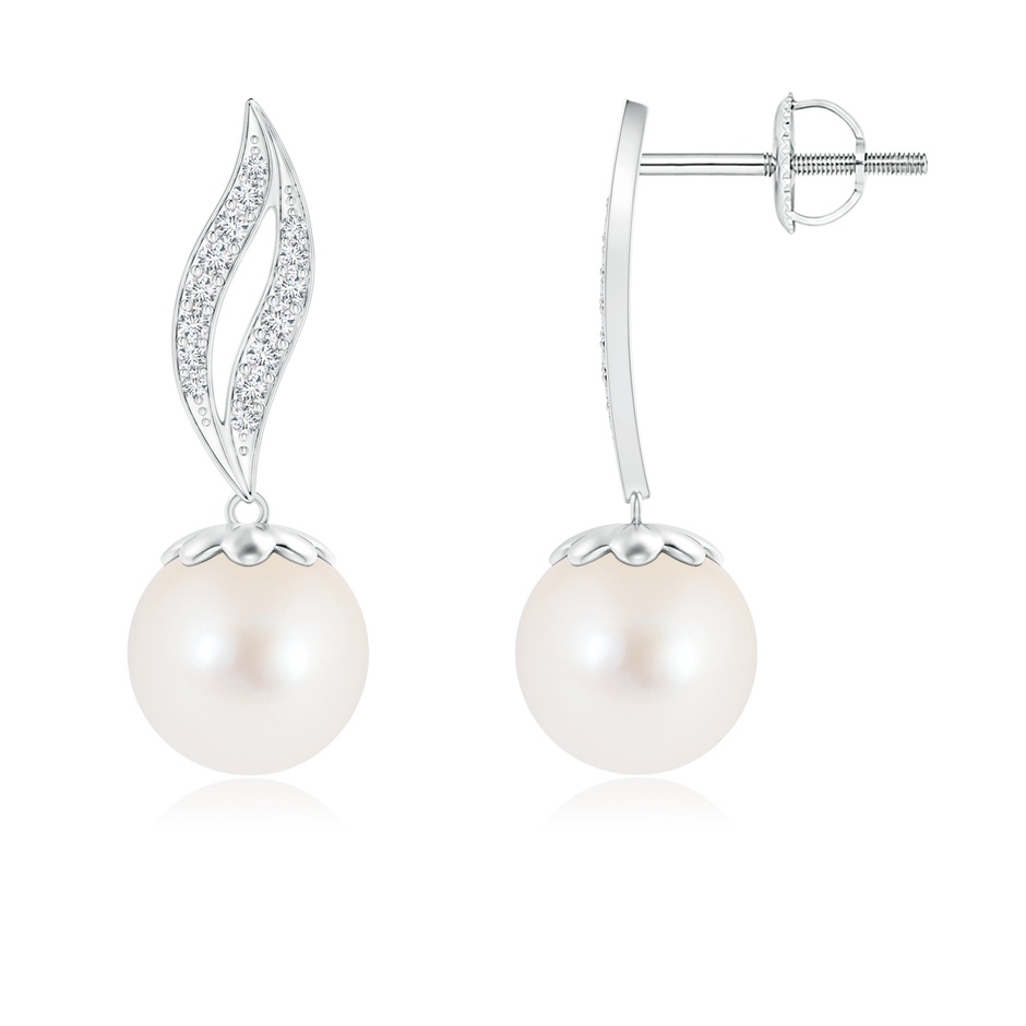 8mm AAA Freshwater Cultured Pearl Flame Earrings in White Gold 