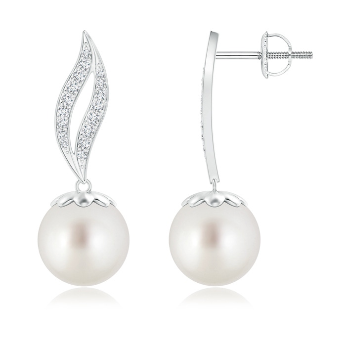 9mm AAA South Sea Cultured Pearl Flame Earrings in White Gold