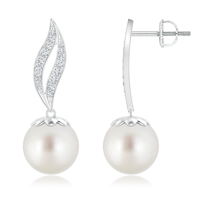 9mm AAA South Sea Cultured Pearl Flame Earrings in White Gold 