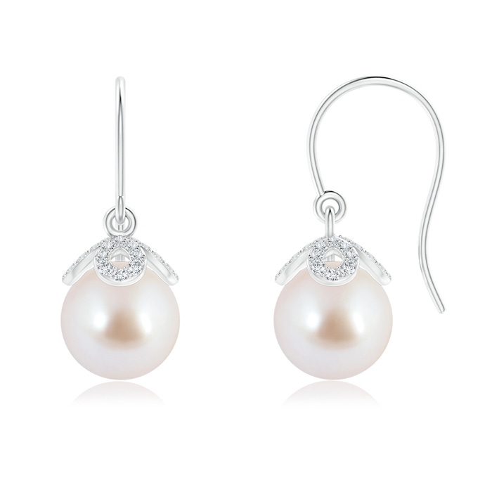 8mm AAA Fish-Hook Akoya Cultured Pearl Dangle Earrings in White Gold