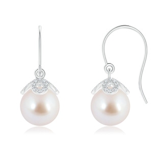 8mm AAA Fish-Hook Akoya Cultured Pearl Dangle Earrings in White Gold