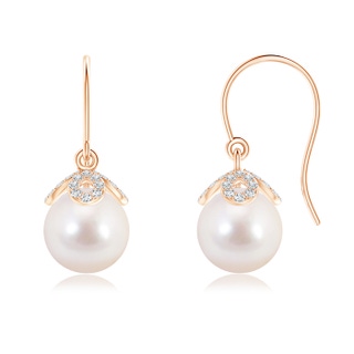 8mm AAAA Fish-Hook Akoya Cultured Pearl Dangle Earrings in Rose Gold