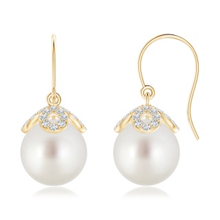 10mm AAA Fish-Hook South Sea Cultured Pearl Dangle Earrings in 9K Yellow Gold