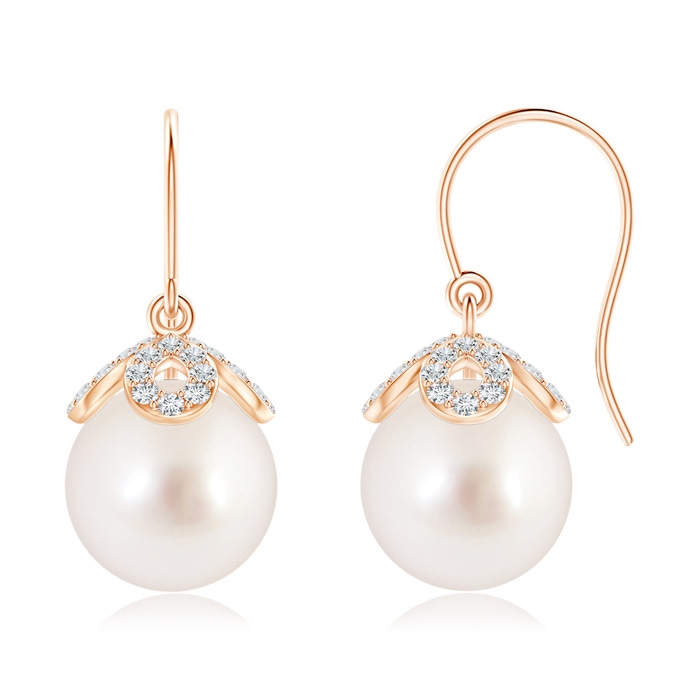 10mm AAAA Fish-Hook South Sea Cultured Pearl Dangle Earrings in Rose Gold