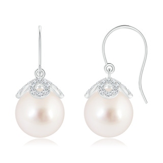 10mm AAAA Fish-Hook South Sea Cultured Pearl Dangle Earrings in White Gold