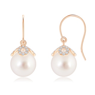 9mm AAAA Fish-Hook South Sea Cultured Pearl Dangle Earrings in 9K Rose Gold