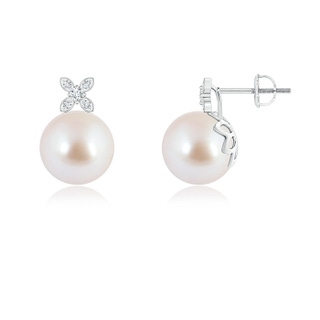 8mm AAA Akoya Cultured Pearl Earrings with Diamond Flower Motif in White Gold