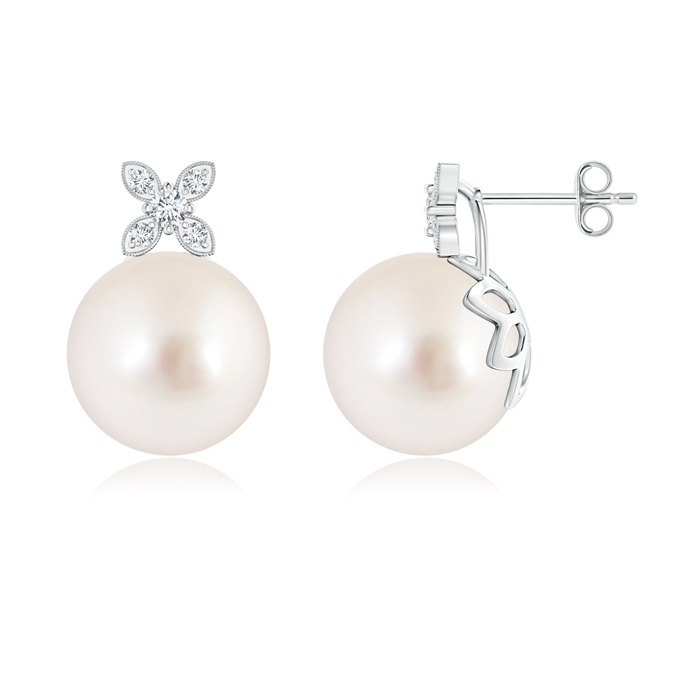 10mm AAAA South Sea Cultured Pearl Earrings with Diamond Flower Motif in S999 Silver