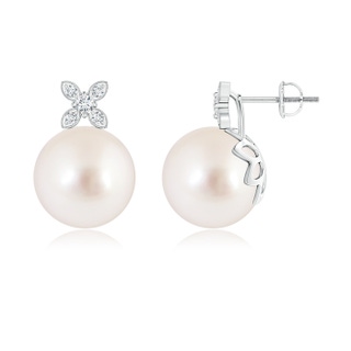 10mm AAAA South Sea Cultured Pearl Earrings with Diamond Flower Motif in White Gold