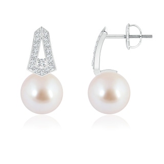8mm AAA Akoya Cultured Pearl Geometric Earrings with Diamonds in White Gold