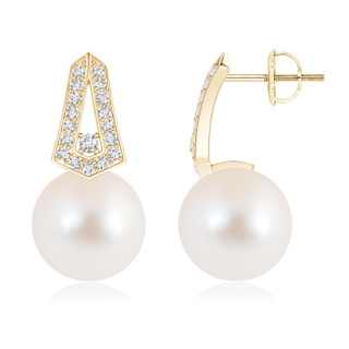 10mm AAA Freshwater Cultured Pearl Geometric Earrings with Diamonds in Yellow Gold