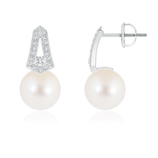 8mm AAA Freshwater Cultured Pearl Geometric Earrings with Diamonds in White Gold