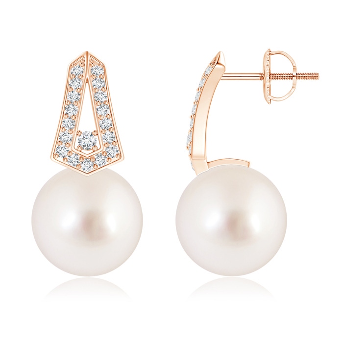 10mm AAAA South Sea Cultured Pearl Geometric Earrings with Diamonds in Rose Gold