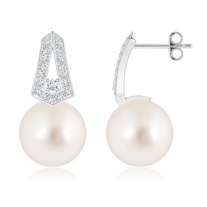 10mm AAAA South Sea Cultured Pearl Geometric Earrings with Diamonds in S999 Silver