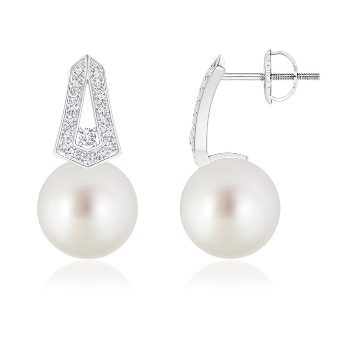 9mm AAA South Sea Cultured Pearl Geometric Earrings with Diamonds in White Gold