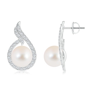 10mm AAA Freshwater Cultured Pearl Earrings with Diamond Swirl Frame in 9K White Gold