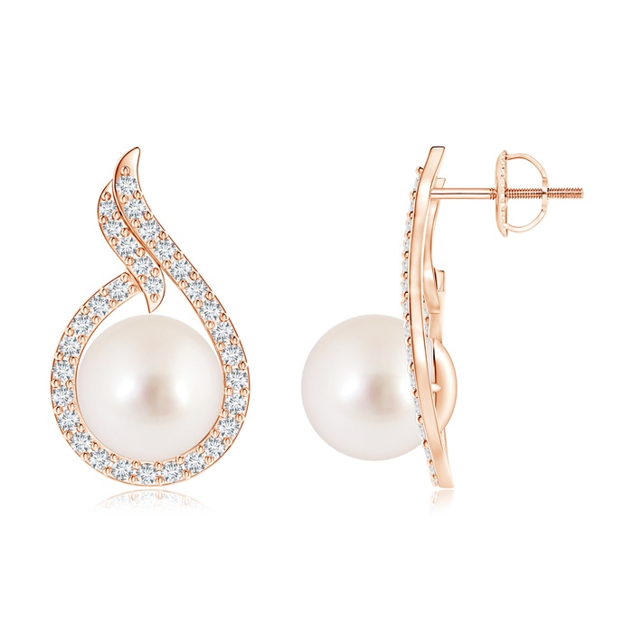 10mm AAAA South Sea Cultured Pearl Earrings with Diamond Swirl Frame in Rose Gold