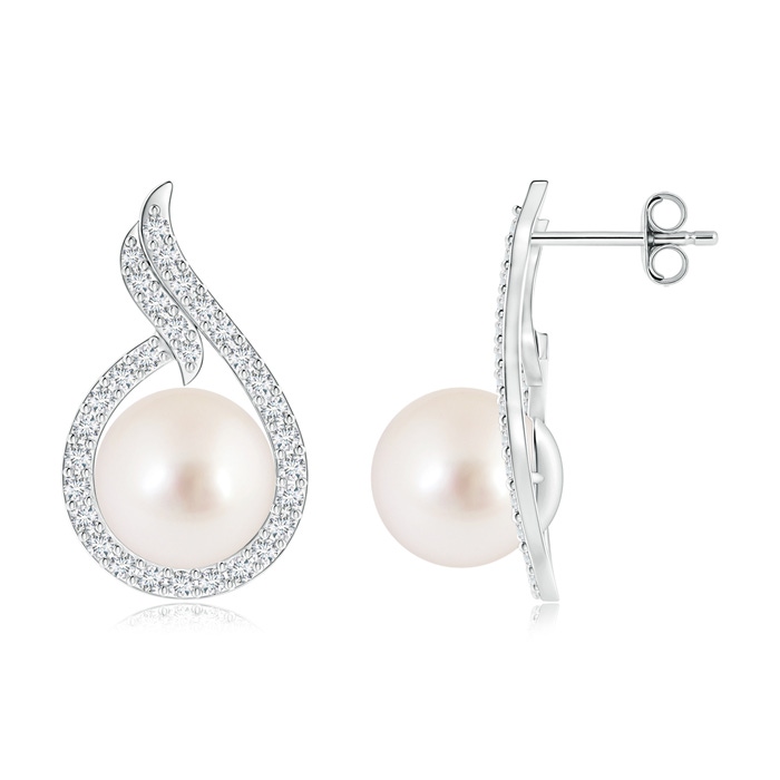 10mm AAAA South Sea Cultured Pearl Earrings with Diamond Swirl Frame in S999 Silver