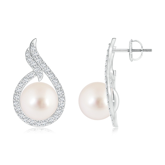 10mm AAAA South Sea Cultured Pearl Earrings with Diamond Swirl Frame in White Gold