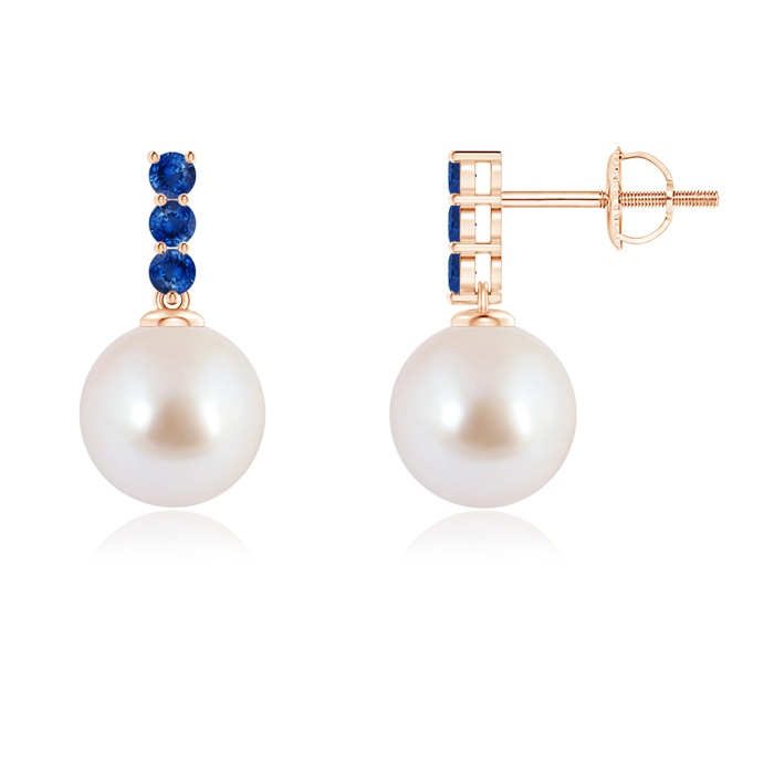 8mm AAA Classic Akoya Cultured Pearl and Sapphire Earrings in 9K Rose Gold 