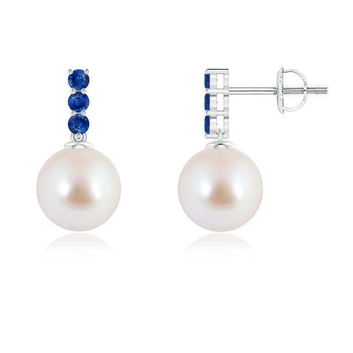 8mm AAA Classic Akoya Cultured Pearl and Sapphire Earrings in White Gold 