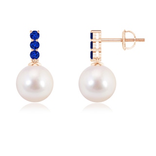 8mm AAAA Classic Akoya Cultured Pearl and Sapphire Earrings in Rose Gold
