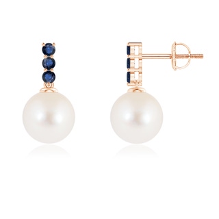 8mm AAA Classic Freshwater Pearl and Sapphire Earrings in Rose Gold