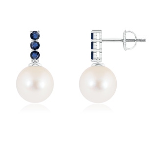 8mm AAA Classic Freshwater Pearl and Sapphire Earrings in White Gold