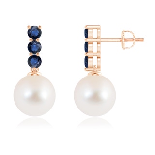 9mm AAA Classic Freshwater Pearl and Sapphire Earrings in Rose Gold