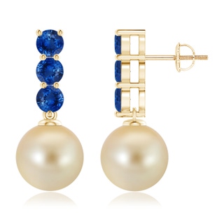 10mm AAA Classic Golden South Sea Cultured Pearl and Sapphire Earrings in Yellow Gold