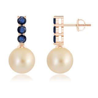 9mm AA Classic Golden South Sea Cultured Pearl and Sapphire Earrings in Rose Gold