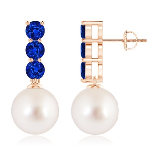 10mm AAAA Classic South Sea Cultured Pearl and Sapphire Earrings in Rose Gold