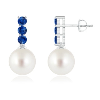 9mm AAA Classic South Sea Cultured Pearl and Sapphire Earrings in White Gold