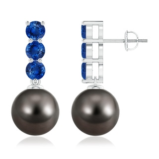 10mm AAA Classic Tahitian Cultured Pearl and Sapphire Earrings in White Gold