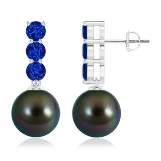 10mm AAAA Classic Tahitian Cultured Pearl and Sapphire Earrings in White Gold