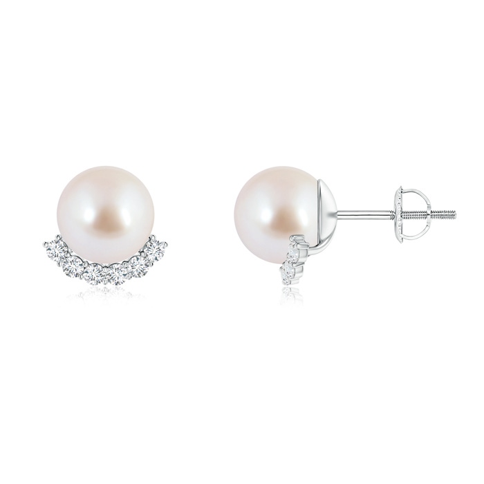 8mm AAA Classic Akoya Cultured Pearl and Diamond Studs in White Gold