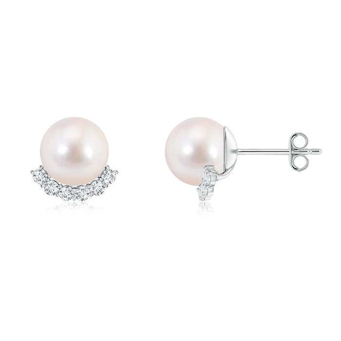 8mm AAAA Classic Akoya Cultured Pearl and Diamond Studs in S999 Silver