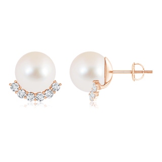 10mm AAA Classic Freshwater Cultured Pearl and Diamond Studs in Rose Gold