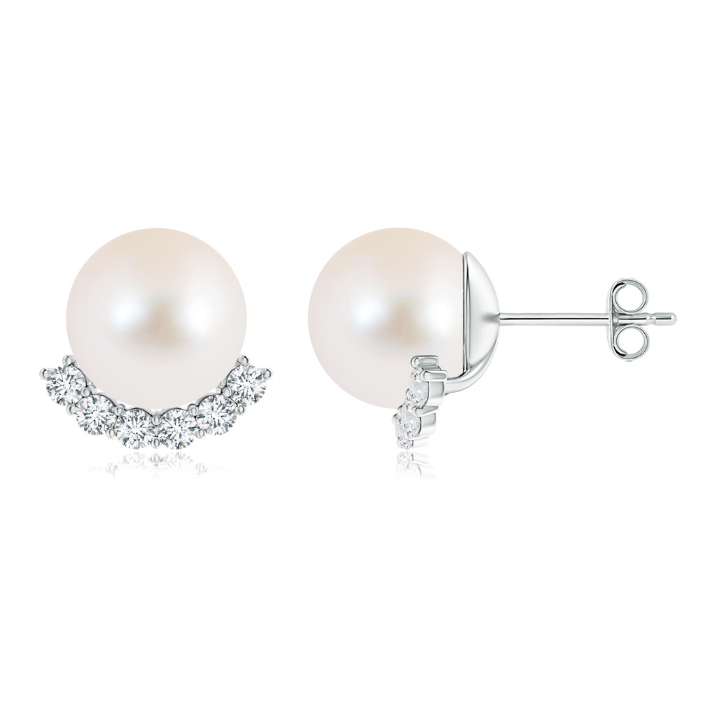 10mm AAA Classic Freshwater Cultured Pearl and Diamond Studs in S999 Silver