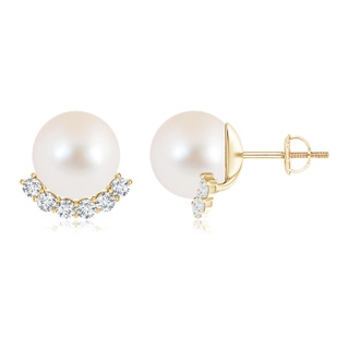 10mm AAA Classic Freshwater Cultured Pearl and Diamond Studs in Yellow Gold
