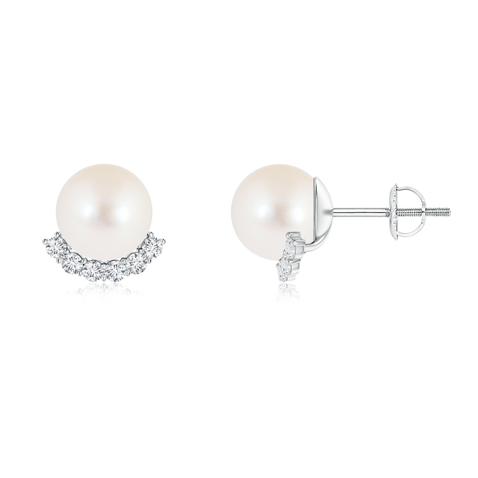 8mm AAA Classic Freshwater Cultured Pearl and Diamond Studs in White Gold 