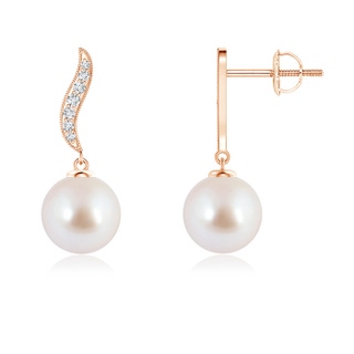 7mm AAA Akoya Cultured Pearl Earrings with Diamond Swirl in Rose Gold