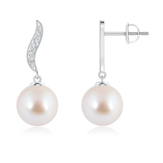 8mm AAA Akoya Cultured Pearl Earrings with Diamond Swirl in White Gold