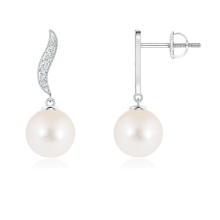 7mm AAA Freshwater Cultured Pearl Earrings with Diamond Swirl in White Gold