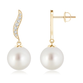 9mm AAA South Sea Cultured Pearl Earrings with Diamond Swirl in 9K Yellow Gold